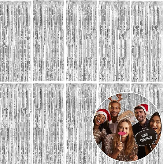 10 Pack Foil Curtain Backdrop Silver Metallic Tinsel Foil Fringe