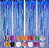 Voircoloria 4 Pack Blue Foil Fringe Backdrop Curtains, Tinsel