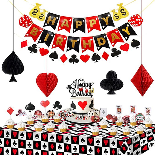 58pcs Casino Poker Party Decorations Poker Theme Birthday Banner