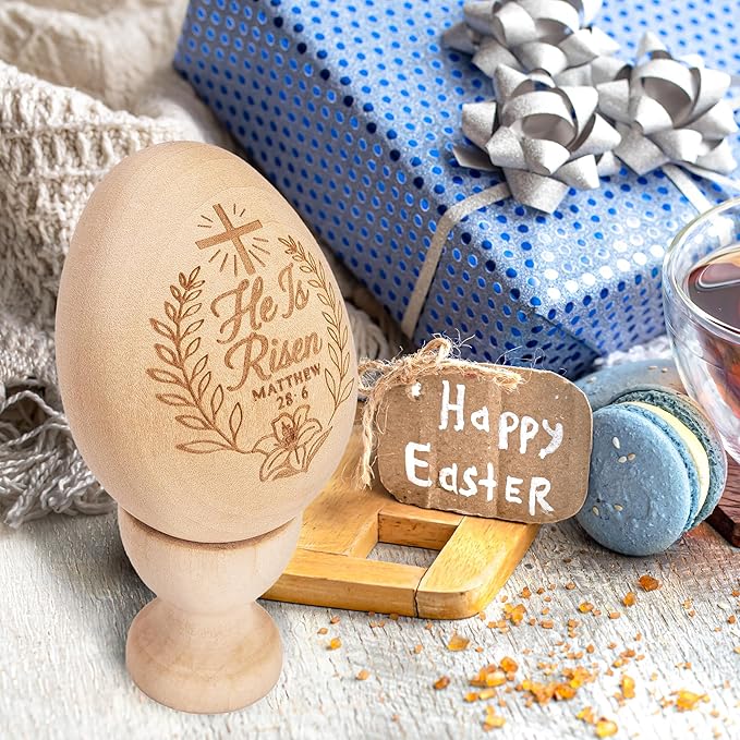 Easter Basket Stuffers He is Risen Wooden Egg Decoration Christian