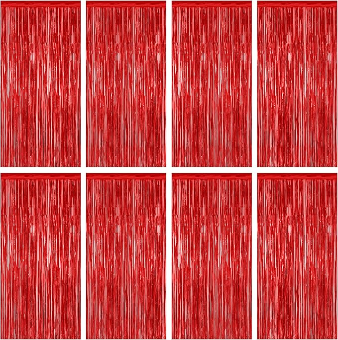 8 Pack Red Backdrop, 3.28 FT x 7.05 FT Streamer Party Decorations,