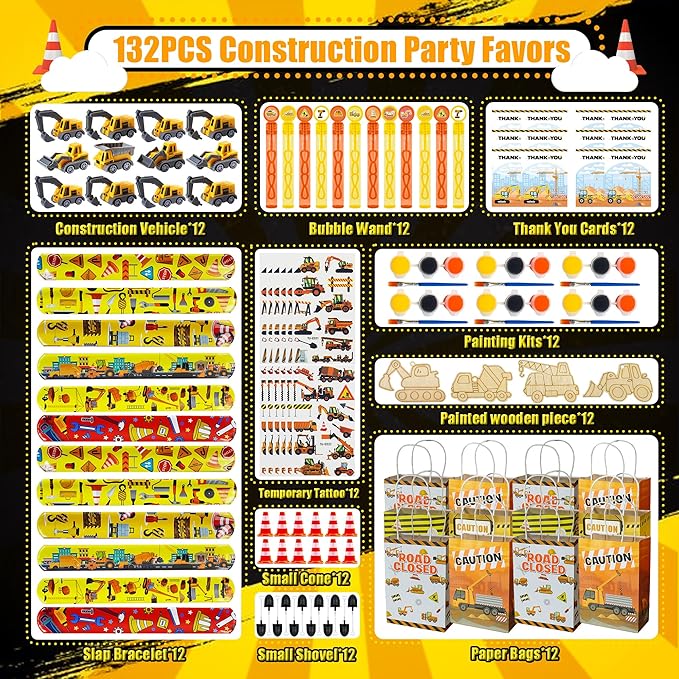 132pcs Construction Party Favors Birthday Party Decorations Supplies