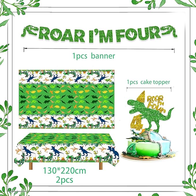 Dinosaur 4th Decorations Boy for Boy Roar Im Four Birthday Party