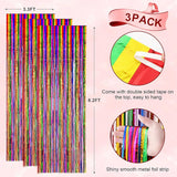 Voircoloria 3 Pack 3.3x8.2 Feet Rainbow Foil Fringe Backdrop