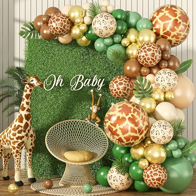 Jungle Safari Balloon Arch Garland Kit Sage Olive Green Brown Beige
