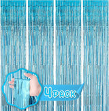 Voircoloria 4 Pack 3.3x8.2 Feet Light Blue Foil Fringe Backdrop
