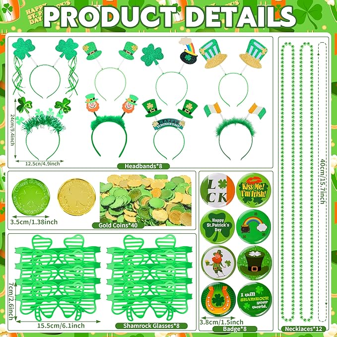 220 Pack St Patricks Day Accessories Shamrock Glasses Necklaces