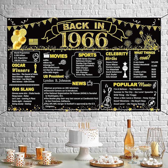 DARUNAXY 60th Birthday Black Gold Party Decoration, Back in 1966