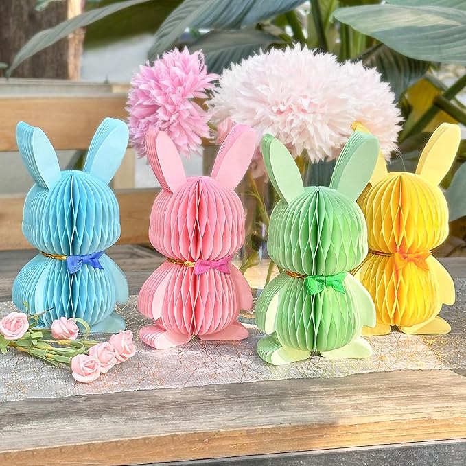 Easter Decorations 4 PCS Easter Bunny Honeycomb Colorful Easter