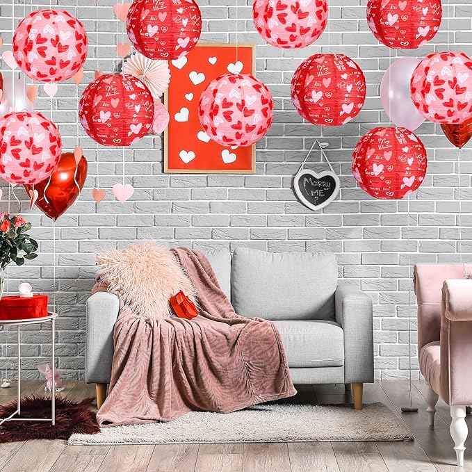 12 Pcs Valentine's Day Paper Lanterns Party Decorations Heart