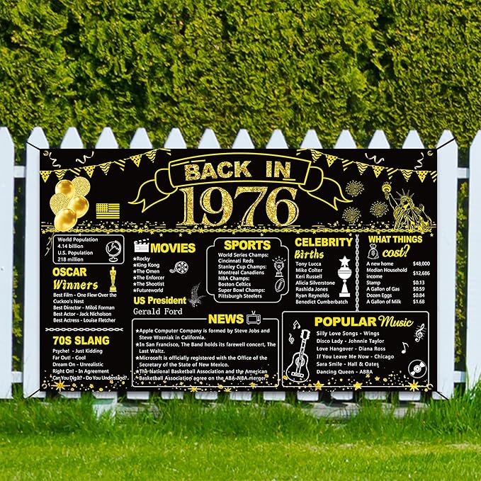 DARUNAXY 50th Birthday Black Gold Party Decoration, Back in 1976