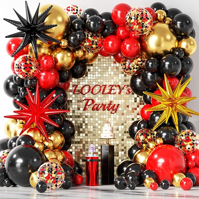 LOOLEY 137Pcs Red Black Gold Balloons Garland Arch Kit with Stars - 5