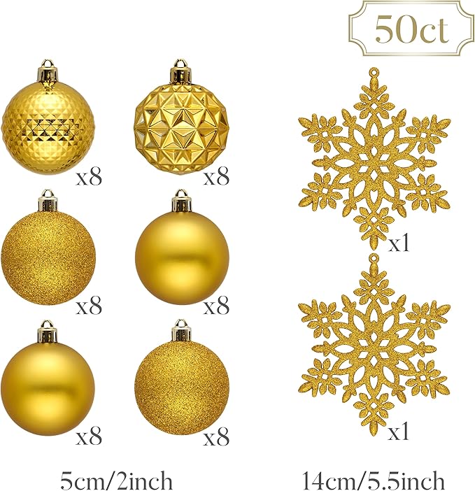 Valery Madelyn Christmas Tree Decorations Ornament Set, 50ct 2 Inches