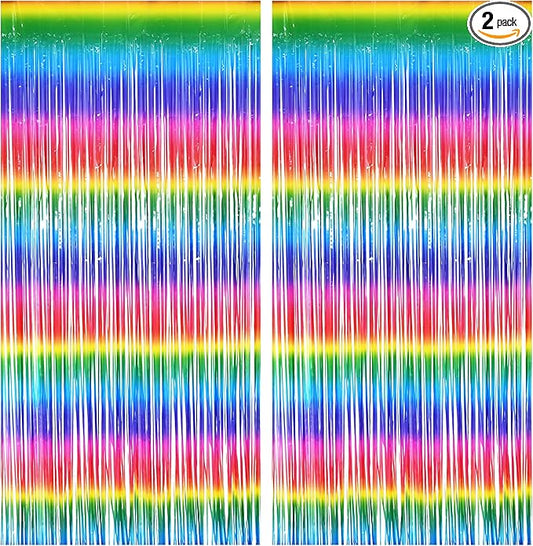 BRAVESHINE Tinsel Foil Curtains - 2 Pack Colorful Party Streamers