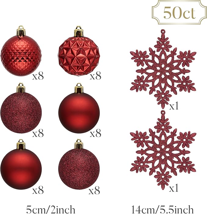 Valery Madelyn Christmas Tree Decorations Ornament Set, 50ct 2 Inches