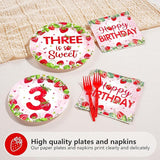 96Pcs Strawberry 3rd Birthday Party Supplies Three is So Sweet