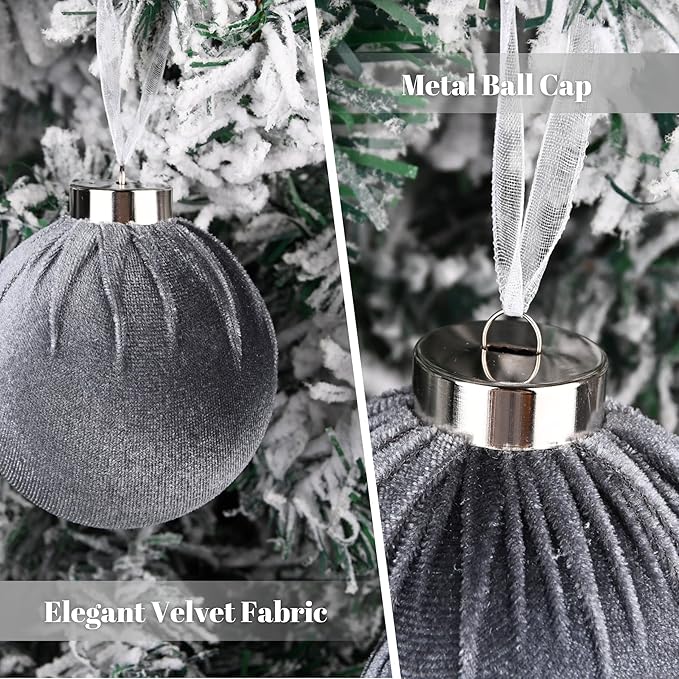 Velvet Ornaments for Christmas Tree Decorations - Gray Xmas Ball