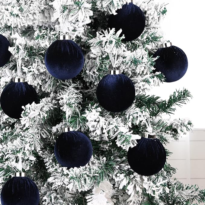Velvet Ornaments for Christmas Tree Decorations - Navy Blue Xmas Ball