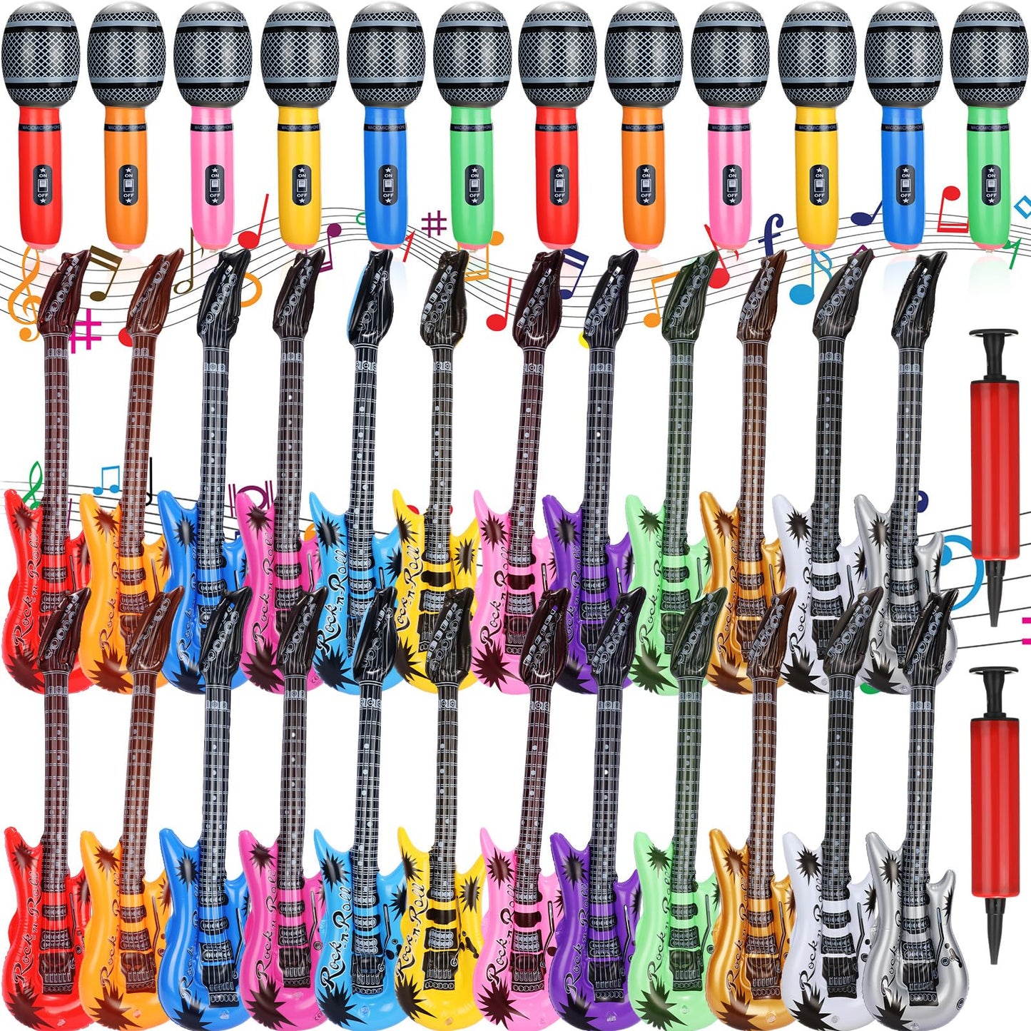 Chitidr 24 Pcs Colorful Inflatable Instruments Rock Star Toy Set