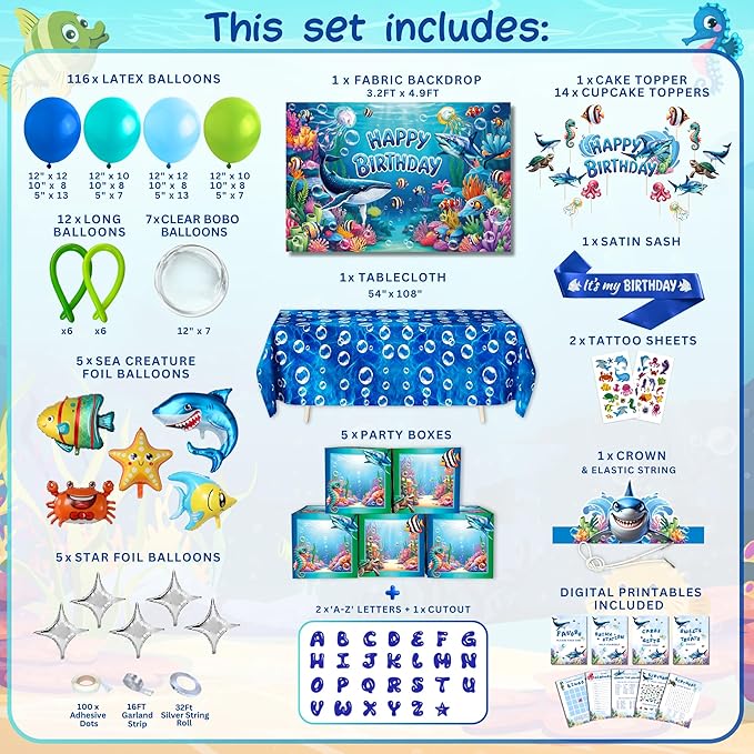 179 Pc Premium Under the Sea Party Decorations Ocean Themed Baby