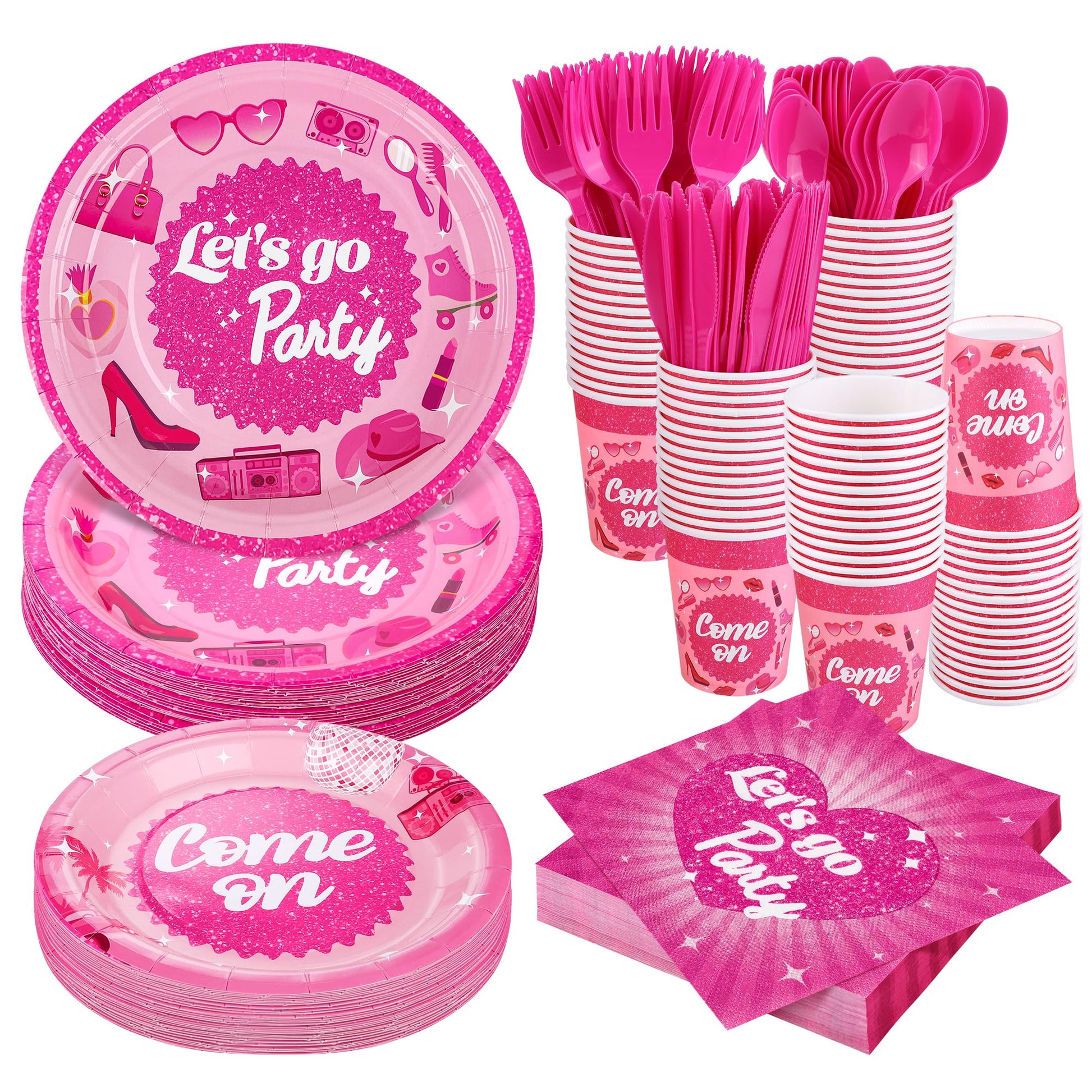 Kochorie 400 Pieces Let's Go Girls Party Tableware Sets Including