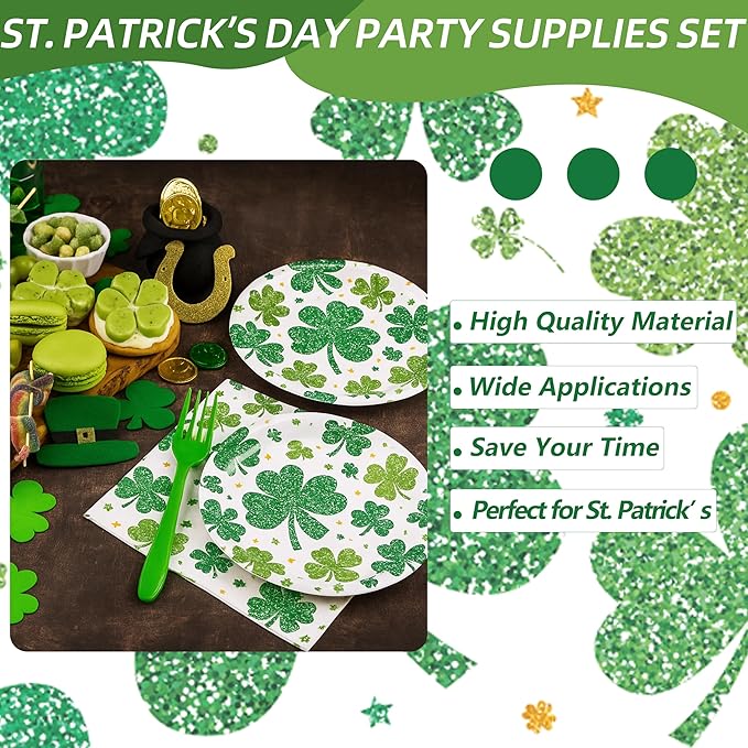 100 Pcs St Patrick's Day Shamrock Tableware Party Supplies Set