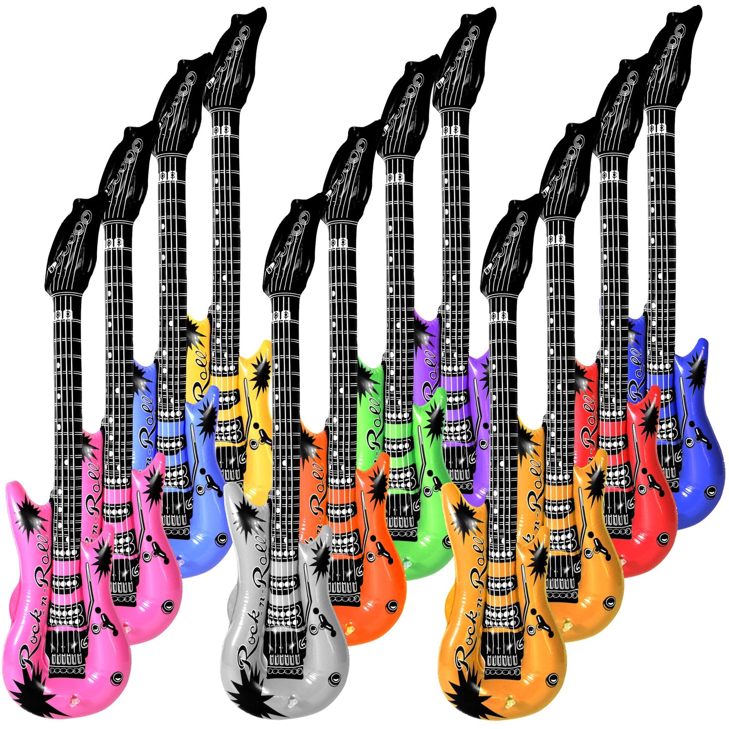 Novelty Place 12Pcs Inflatable Guitar for Kids - 35In Blow Up Electric