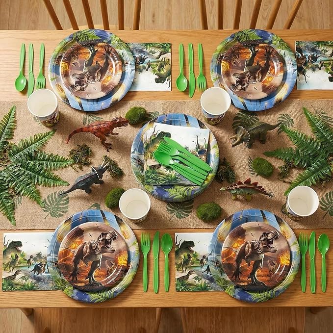 168pcs Dinosaur Party Supplies Dino Plates Napkins Disposable