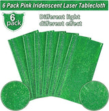 6 Pack Iridescent Green Plastic Tablecloths, Shiny Disposable Laser