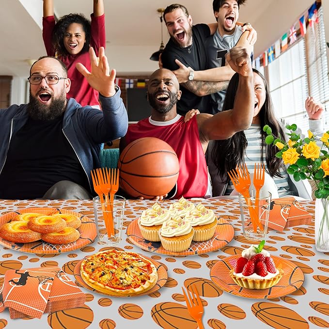 120 Pcs Basketball Party Supplies Bundle Paper Plates Napkins Forks