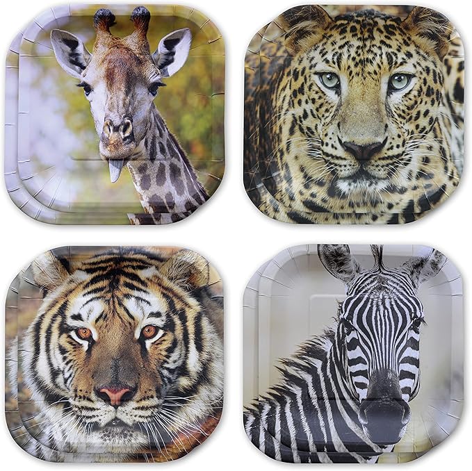Jungle Safari Paper Party Plates 16 pcs ! 16 7in Square Dessert
