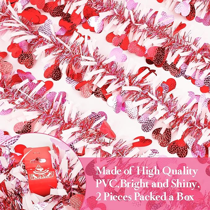 66 FT Valentine's Day Heart Tinsel Garland Decor Red Pink Heart