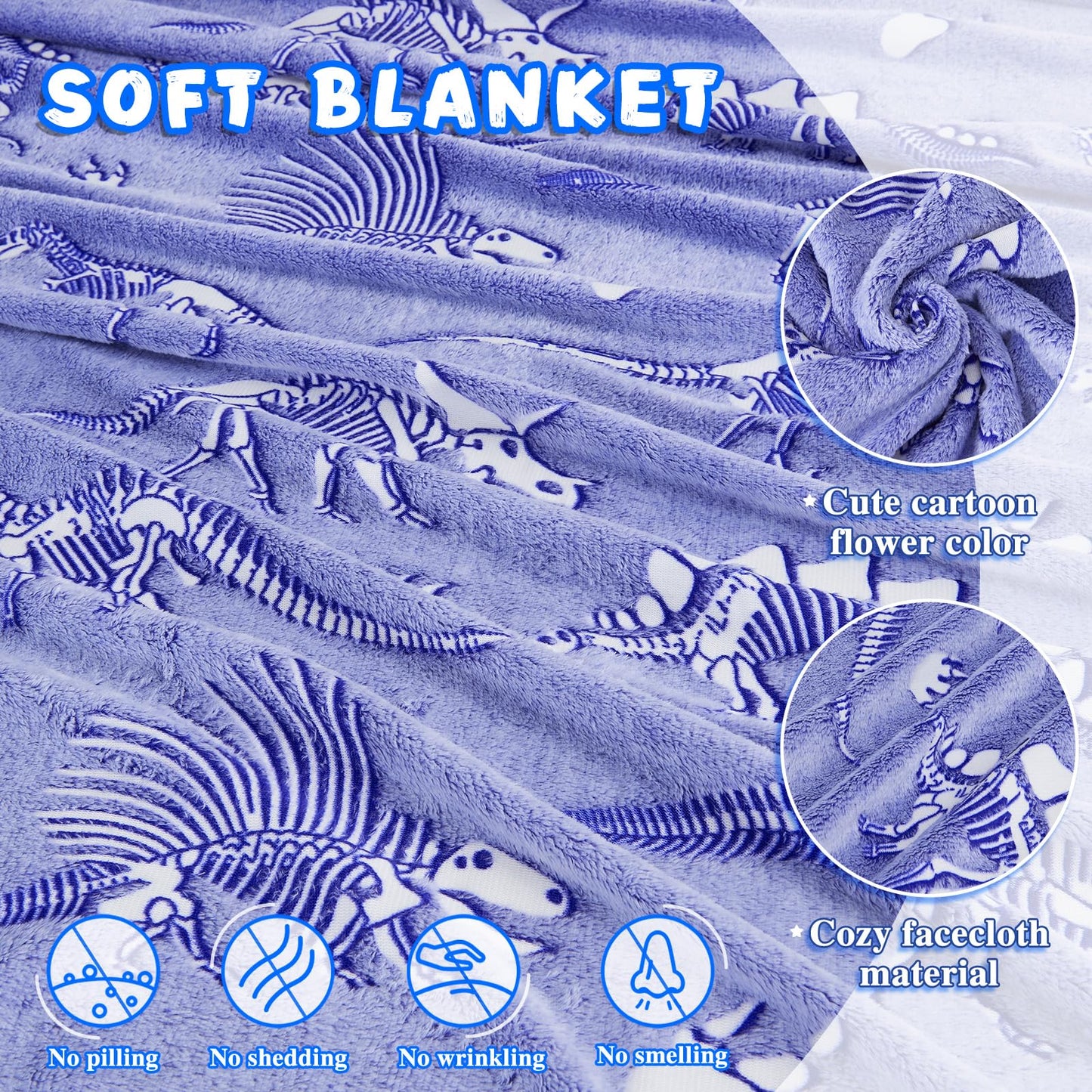 inhand Dinosaur Blanket for Kids Glow in the Dark Blanket Christmas