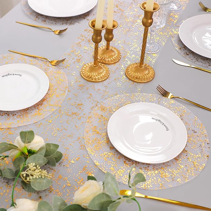 Snowkingdom 2 Pcs Gold Table Runner Roll, Sheer Gauze Chiffon Tulle