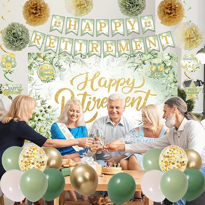 Green Retirement Party Decorations Women Men Green Gold Happy