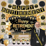 Black Gold Retirement Party Decorations Happy Retirement Banner