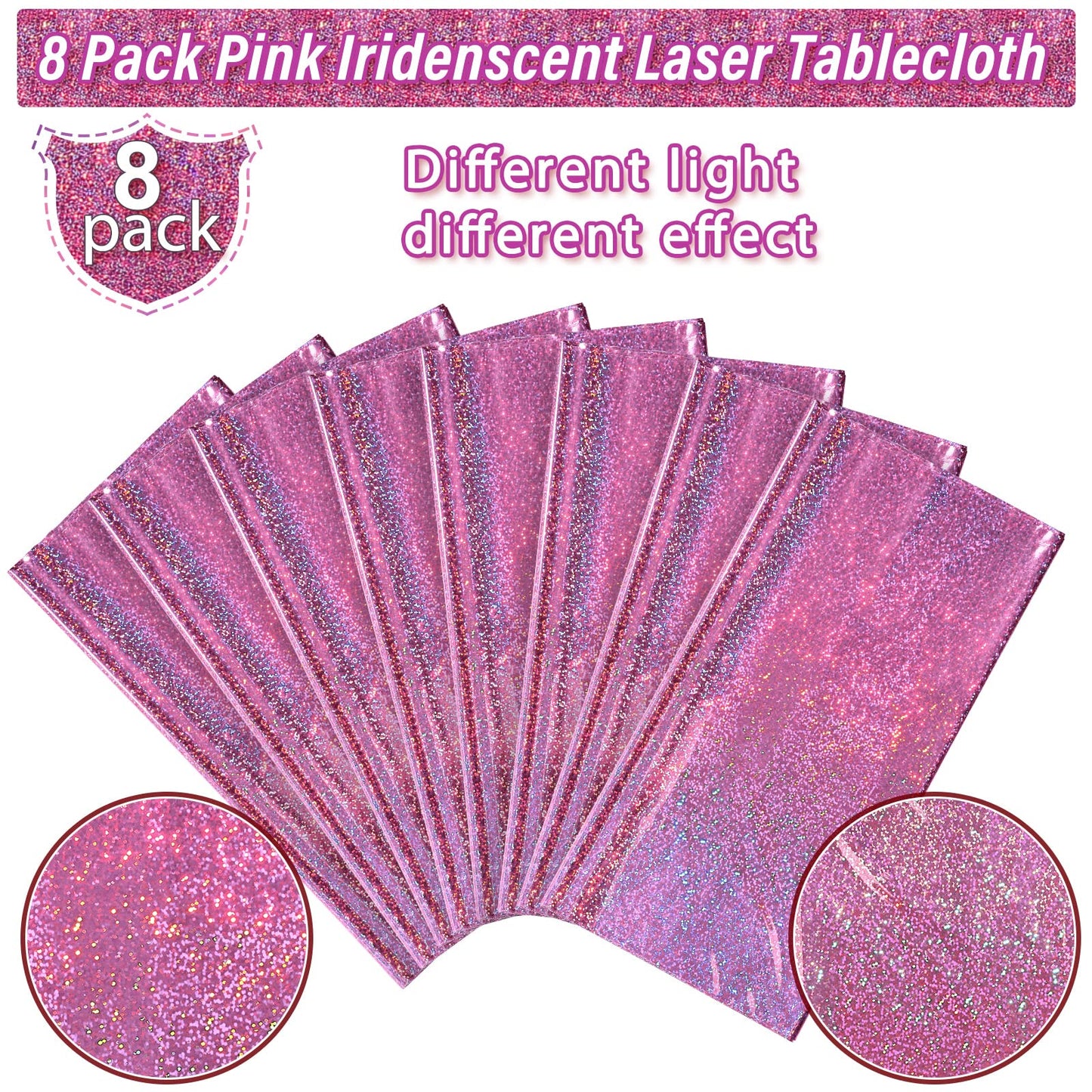 8 Pack Iridescence Plastic Tablecloths Shiny Disposable Laser