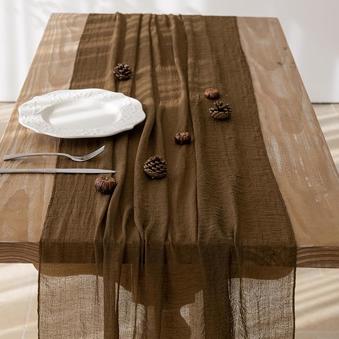 Keketoarrange 6pcs Coffee Gauze Rustic Cheesecloth Table Runner 120