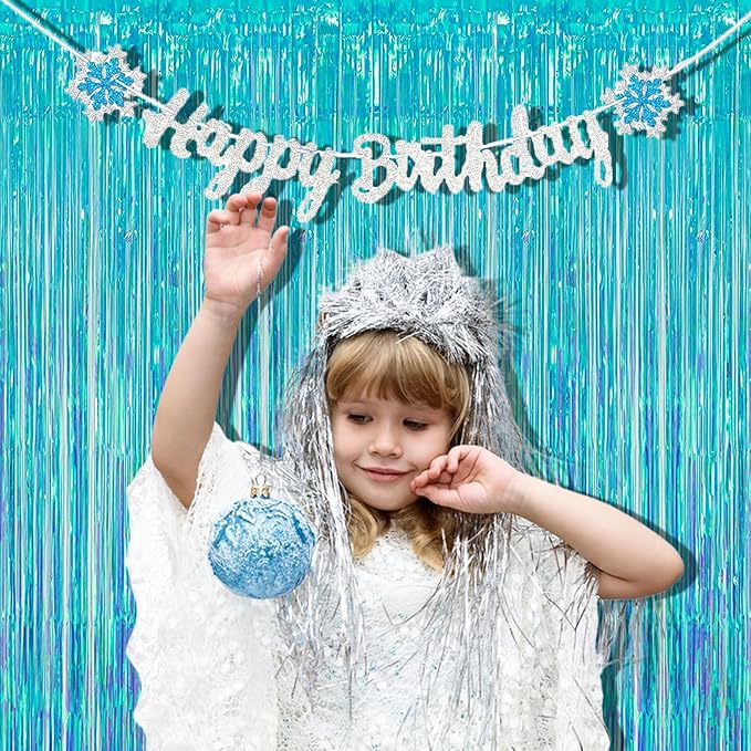 BRAVESHINE Iridescent Blue Foil Fringe Backdrop - 2 Pack 3.2x6.5 ft