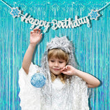 BRAVESHINE Iridescent Blue Foil Fringe Backdrop - 2 Pack 3.2x6.5 ft