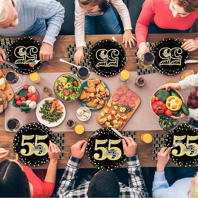 96 Pcs 55th Birthday Party Supplies 55th Birthday Tableware Plates