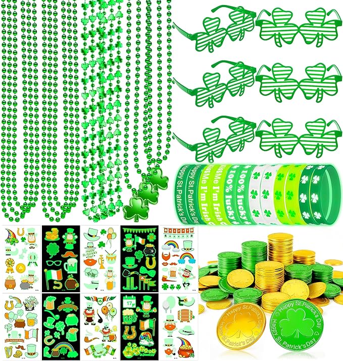 Jeowoqao 184pcs St Patricks Day Accessories Party Favor Set St