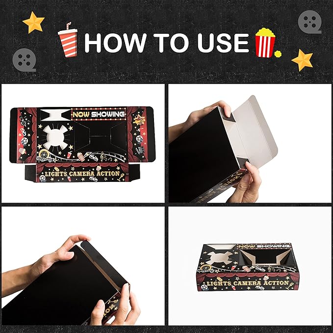20 Pcs Movie Night Paper Snack Trays Movie Night Party Favors Cinema #