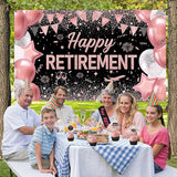 Rose Gold Retirement Decorations for Women Happy Retirement Banner