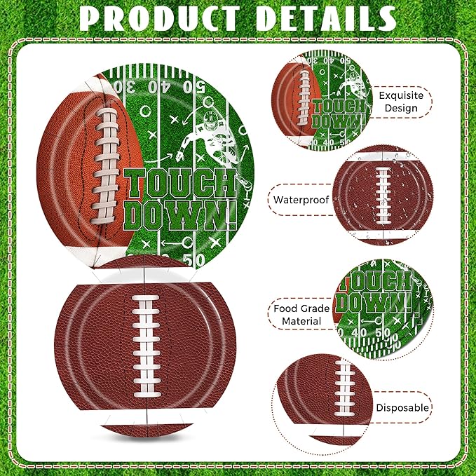Football Plates and Napkins 150Pcs Football Party Supplies Kit