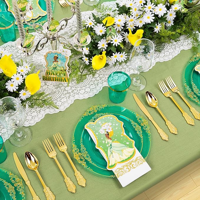 Hioasis 350pcs Green and Gold Plastic Plates - Green Party Plates for