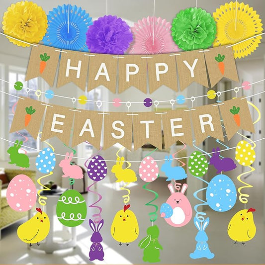 Easter Animal Party Decorations Set for Home Happy Easter Banner Egg