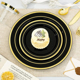 BESTVIP 300PCS Black Gold Dinnerware Set for 50 Guests, Plastic