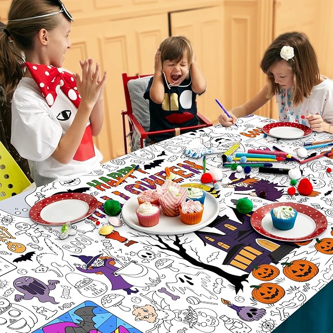 Giant Halloween Coloring Tablecloth for Kids Large 30x72 Inch Poster
