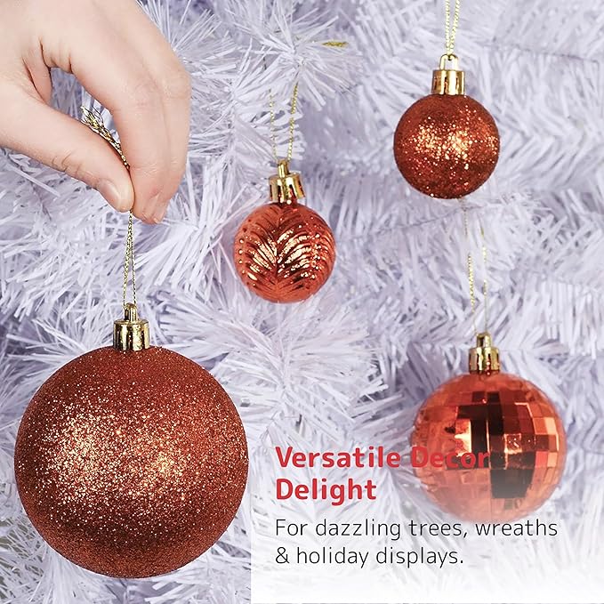 PREXTEX 36 Piece Christmas Ornaments Set - Copper Orange Ornament